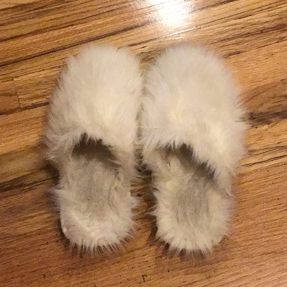 Cozy white fur slippers